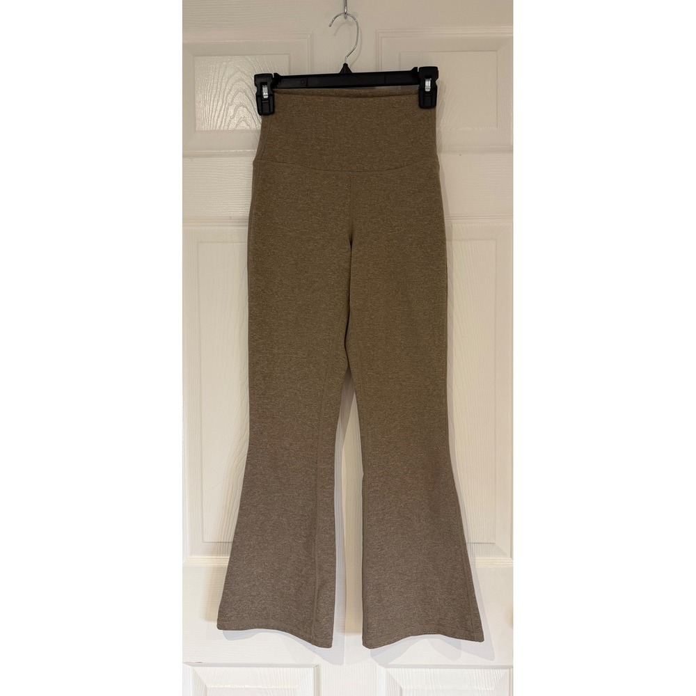 Quince Ultra Soft High Waisted Cropped Flare Leggings Brown Heather Small - Picture 2 of 7